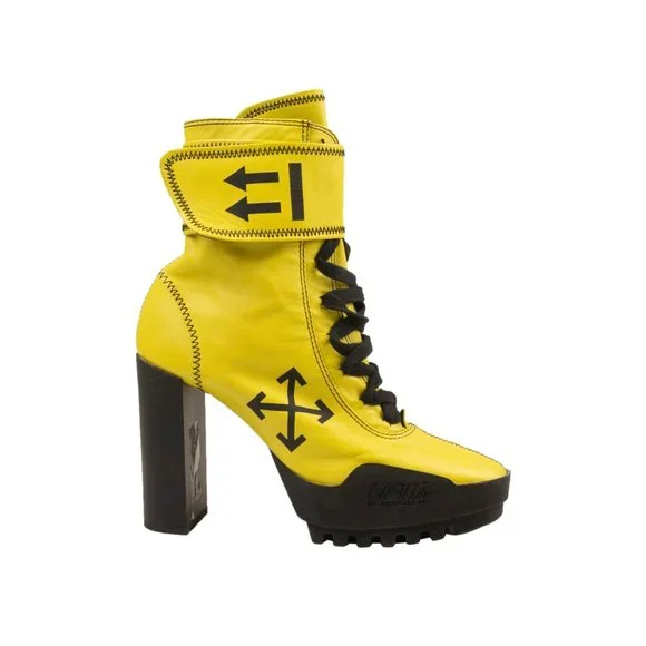 NEW OFF-WHITE C/O VIRGIL ABLOH Yellow Leather Moto Wrap Boots Size 8/38 $1470